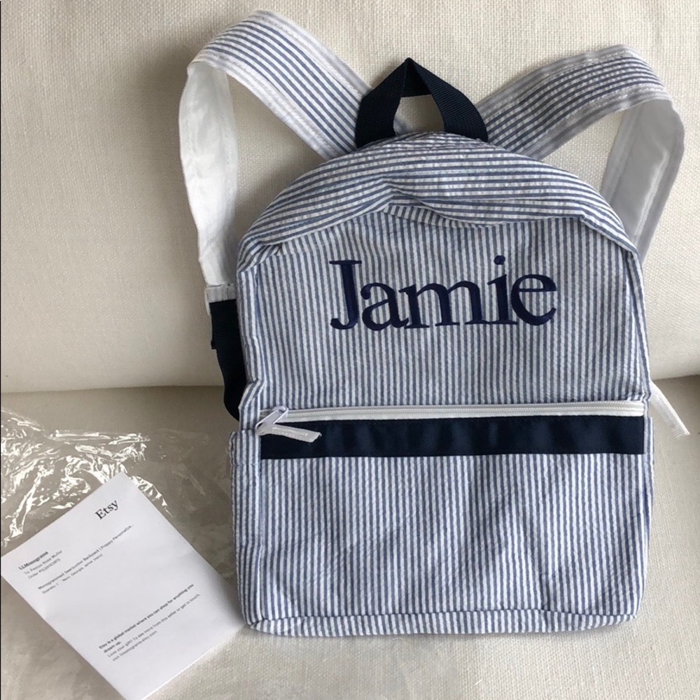 Kids Preppy monogrammed seersucker backpack